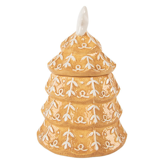 Clayre & Eef | Mok met deksel en lepel Bruin Wit 16x12x18 cm / 350 ml | 6CEMU0212