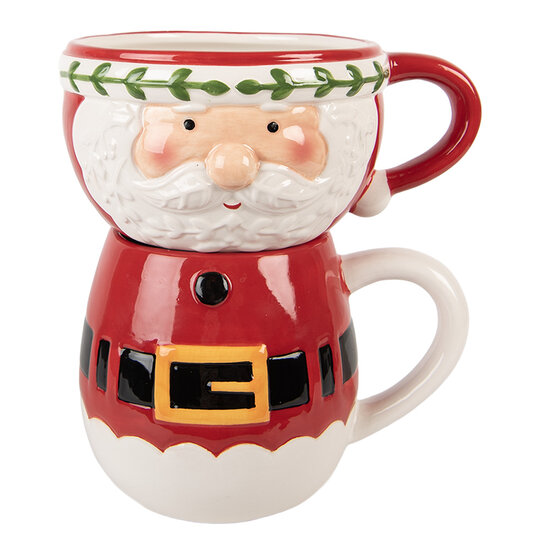 Clayre & Eef | Mok Rood Wit 15x12x17 cm / 400 ml / 500 ml | 6CEMU0223