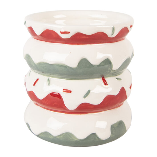 Clayre & Eef | Mok met Deksel Wit Groen 15x10x12 cm / 450 ml | 6CEMU0228