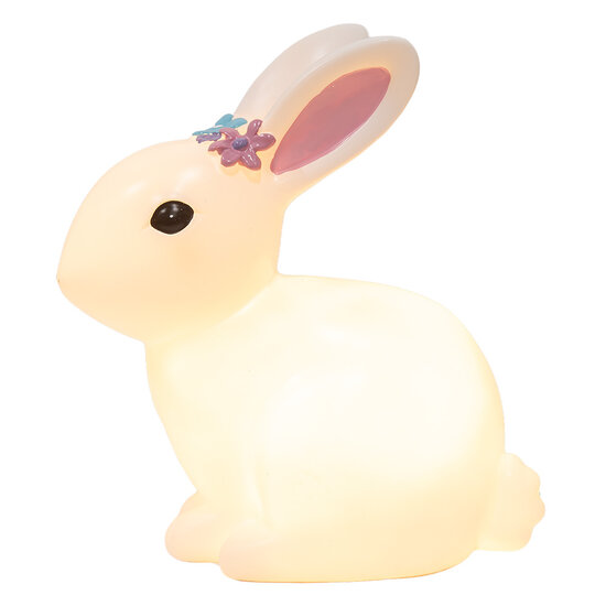 Clayre & Eef | Nachtlampje Konijn LED Wit Roze 21x13x22 cm | 6LMP805