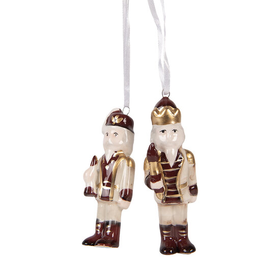 Clayre & Eef | Decoratie Hanger set van 2 Notenkraker Beige Rood 3x3x10 cm | 6CE2261