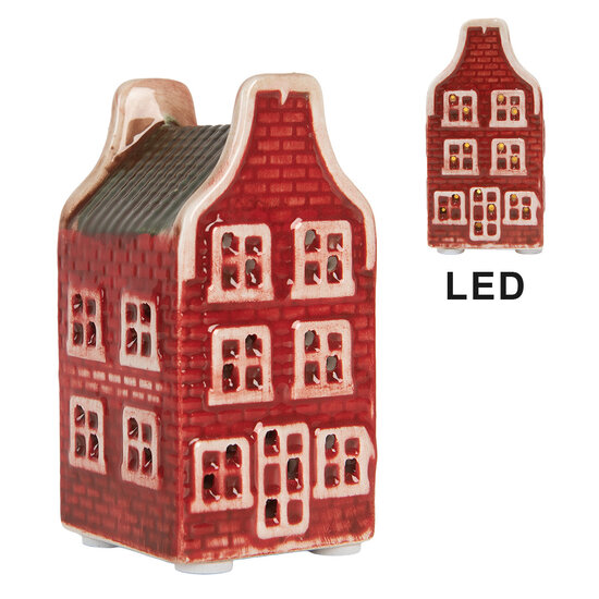 Clayre & Eef | Decoratie Huisje met LED Rood Groen 4x4x8 cm | 6CE2297