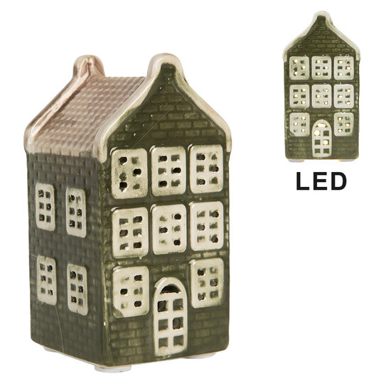 Clayre &amp; Eef   | Decoratie Huisje met LED Groen Beige 4x4x8 cm | 6CE2303