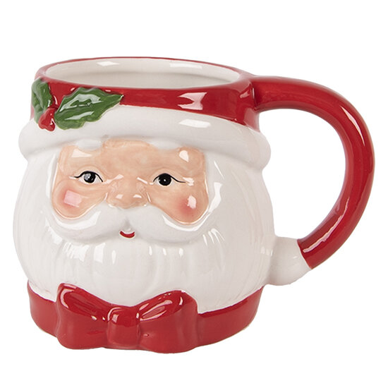 Clayre &amp; Eef   | Mok Wit Rood 13x10x9 cm / 300 ml | 6CEMU0211
