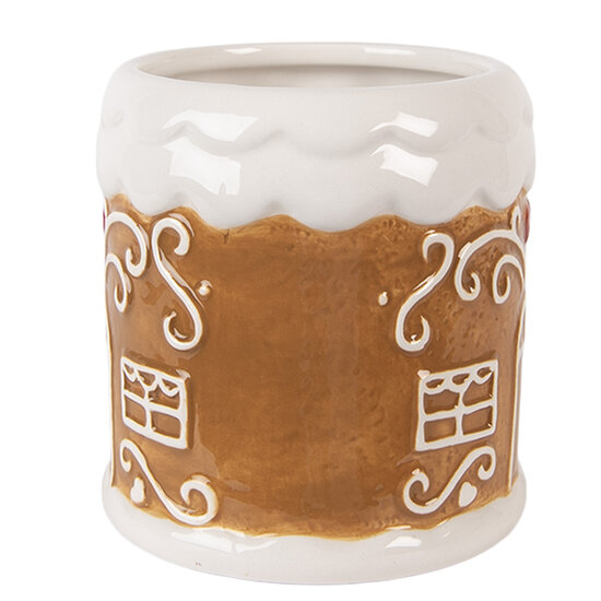Clayre &amp; Eef   | Mok Bruin Wit 14x10x10 cm / 350 ml | 6CEMU0215