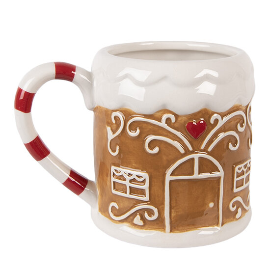 Clayre &amp; Eef   | Mok Bruin Wit 14x10x10 cm / 350 ml | 6CEMU0215