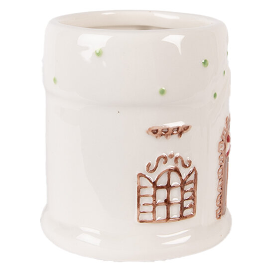 Clayre &amp; Eef   | Mok Wit Bruin 14x10x11 cm / 400 ml | 6CEMU0226