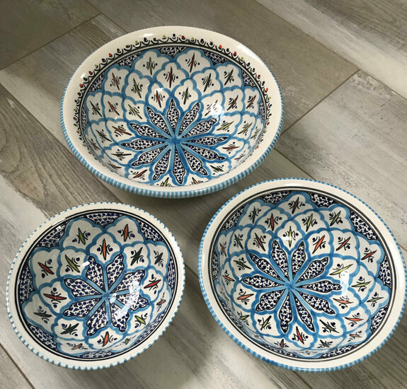 Salade set 3 delig Turquoise blue fine | TB.SK.3D | Dishes & Deco