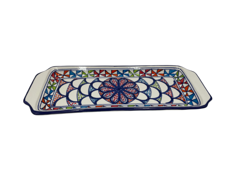 Cake schaal Naoura serveerschaal handgemaakt 35 x 14 cm groen rood blauw | CP.NA.30 | Dishes & Deco