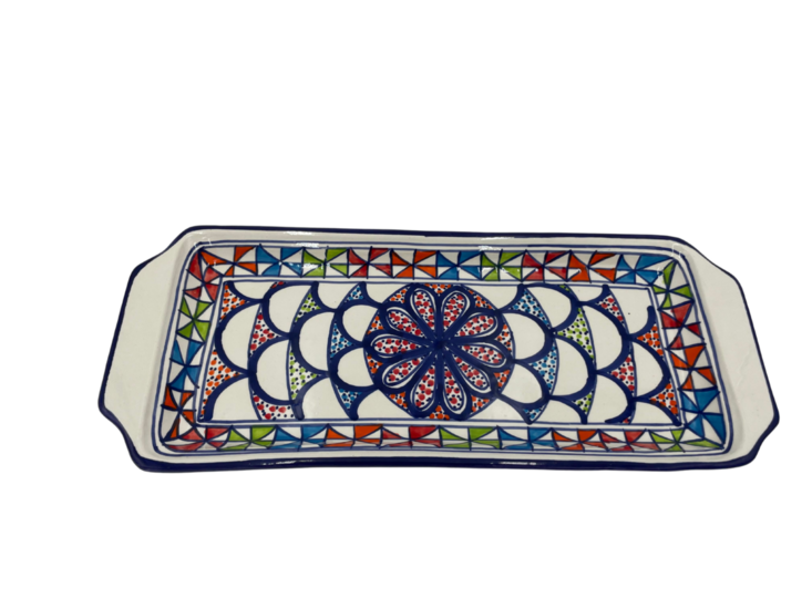 Cake schaal Naoura serveerschaal handgemaakt 35 x 14 cm groen rood blauw | CP.NA.30 | Dishes & Deco