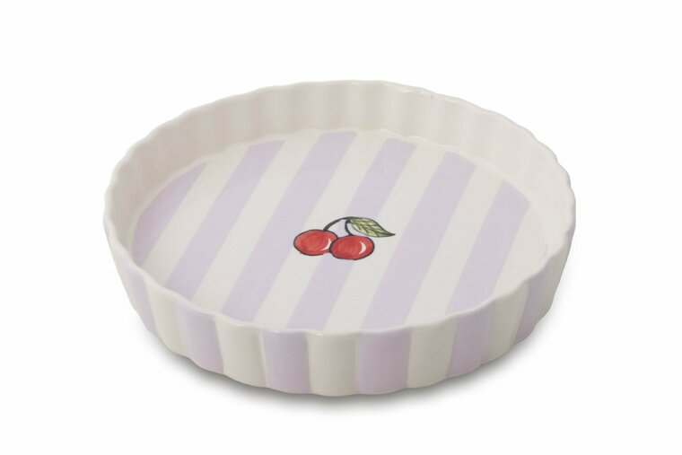 Quicheschaal taartvorm Fruity Cherry serveerschaal handgemaakt Ø 24 rond paars wit | QU.CE.30 | Dishes & Deco