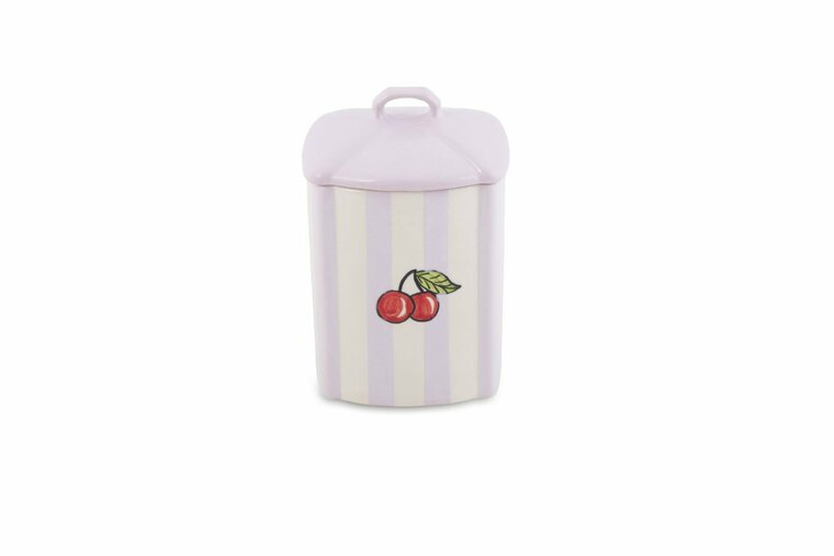 Voorraadpot Fruity Cherry lila wit handgemaakt 18 x 11 cm  | VP.CE.00 | Dishes &amp; Deco