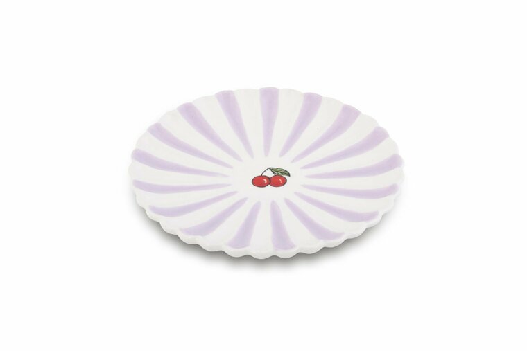 Dinerbord ø 28 cm Fruity Cherry lila wit aardewerk | PC.CE.28 | Dishes & Deco