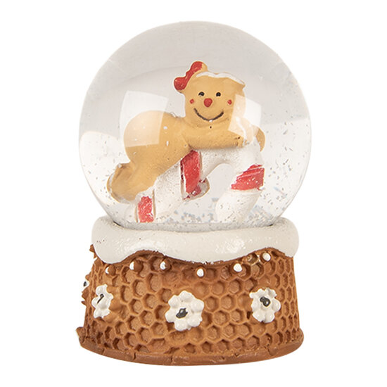 Clayre &amp; Eef   | Sneeuwbol met Peperkoekpop Bruin Beige &oslash; 5x7 cm | 66404