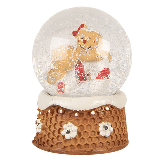 Clayre &amp; Eef   | Sneeuwbol met Peperkoekpop Bruin Beige &oslash; 5x7 cm | 66404
