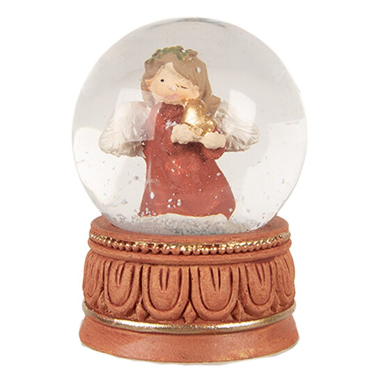 Clayre &amp; Eef   | Sneeuwbol met Engel Rood Bruin &oslash; 5x7 cm | 66406