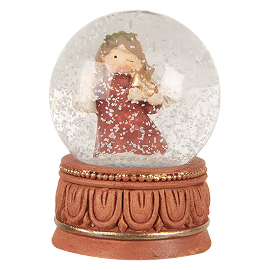 Clayre &amp; Eef   | Sneeuwbol met Engel Rood Bruin &oslash; 5x7 cm | 66406