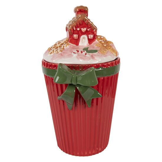 Clayre &amp; Eef   | Voorraadpot met deksel Rood Groen 16x14x27 cm | 6CE2227