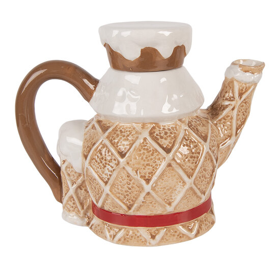 Clayre &amp; Eef   | Theepot Bruin Wit 22x12x18 cm / 900 ml | 6CETE0185