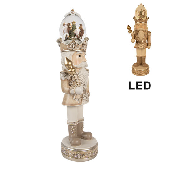 Clayre &amp; Eef   | Kerstdecoratie Notenkraker met LED Beige Wit 14x14x49 cm / 3xAA | 6PR5877