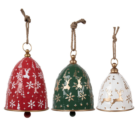 Clayre &amp; Eef   | Bellen Decoratief (set van 3) Rood Groen Wit &oslash; 32x43 / &oslash; 28x35 / &oslash; 23x28 cm | 6Y5918