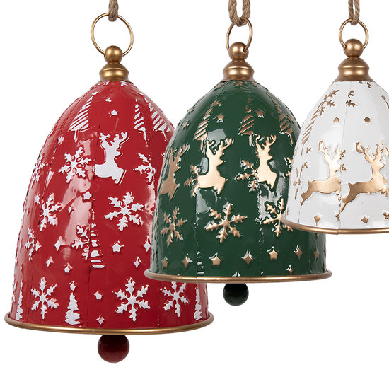 Clayre &amp; Eef   | Bellen Decoratief (set van 3) Rood Groen Wit &oslash; 32x43 / &oslash; 28x35 / &oslash; 23x28 cm | 6Y5918