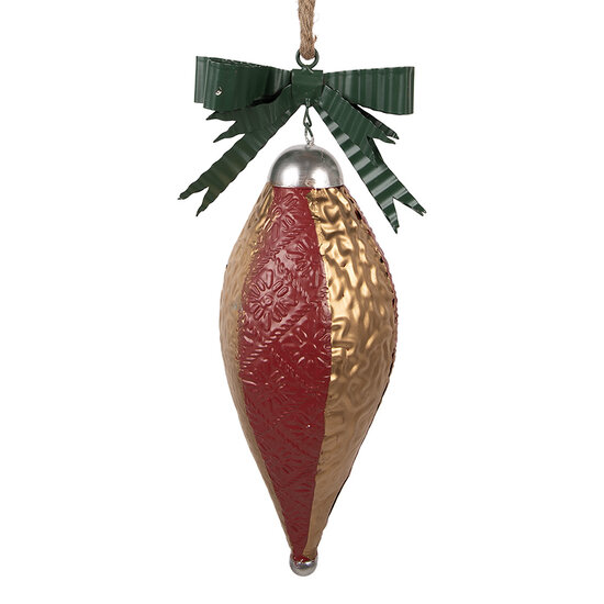 Clayre &amp; Eef   | Kerstbal Rood Goudkleurig 15x12x36 cm | 6Y5926