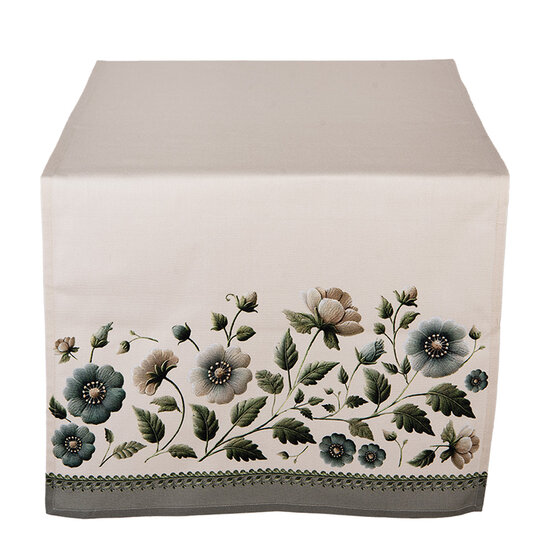 Clayre &amp; Eef   | Tafelloper Beige Groen 50x140 cm | GTB64