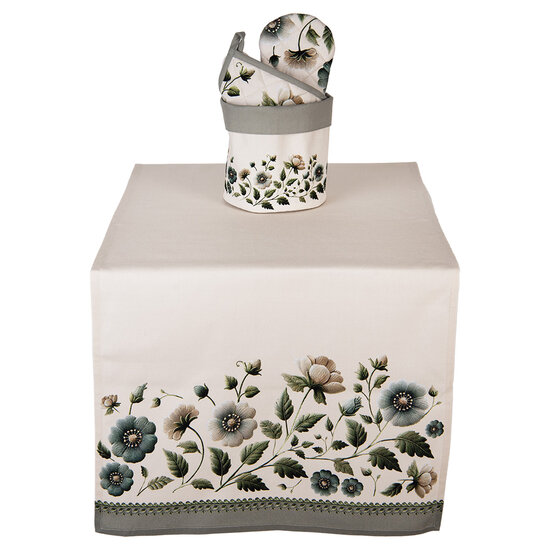 Clayre &amp; Eef   | Tafelloper Beige Groen 50x140 cm | GTB64