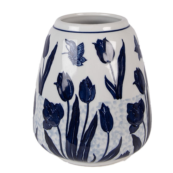 Clayre &amp; Eef   | Vaas Wit Blauw &oslash; 16x18 cm | 6CE2377