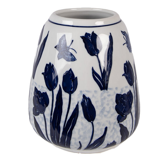 Clayre &amp; Eef   | Vaas Wit Blauw &oslash; 16x18 cm | 6CE2377