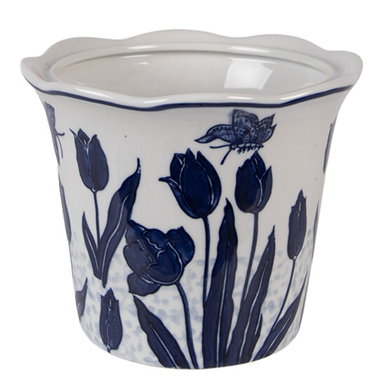 Clayre &amp; Eef   | Bloempot Binnen Wit Blauw &oslash; 21x16 cm | 6CE2379