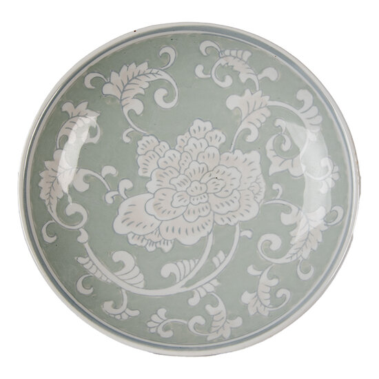 Clayre &amp; Eef   | Taartplateau op voet Wit Groen &oslash; 21x11 cm | 6CE2380