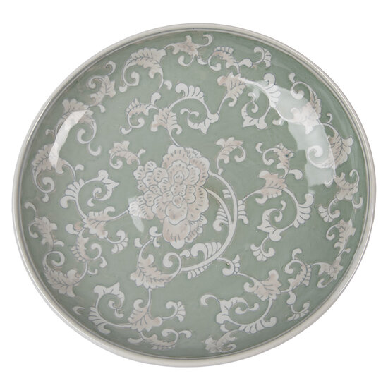 Clayre &amp; Eef   | Taartplateau op voet Wit Groen &oslash; 26x13 cm | 6CE2381