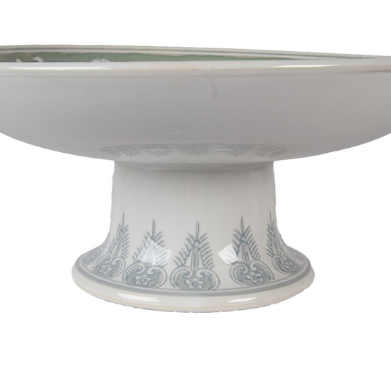 Clayre &amp; Eef   | Taartplateau op voet Wit Groen &oslash; 26x13 cm | 6CE2381
