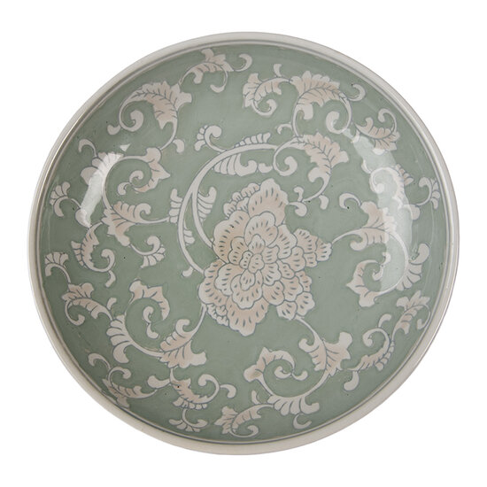 Clayre &amp; Eef   | Taartplateau op voet Wit Groen &oslash; 32x15 cm | 6CE2382