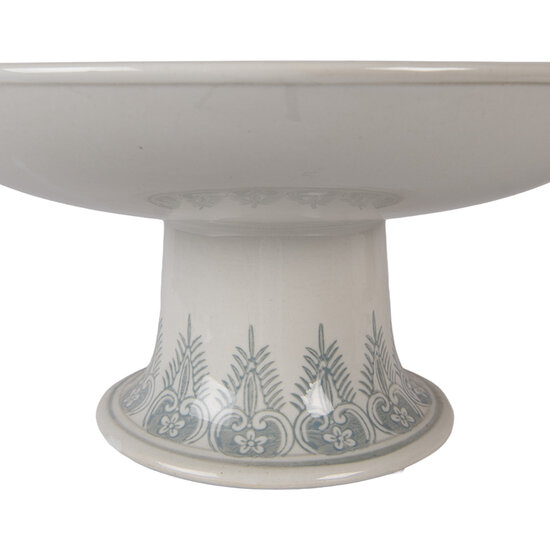 Clayre &amp; Eef   | Taartplateau op voet Wit Groen &oslash; 32x15 cm | 6CE2382