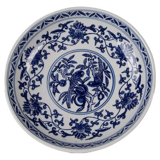 Clayre &amp; Eef   | Taartplateau op voet Wit Blauw &oslash; 26x13 cm | 6CE2383