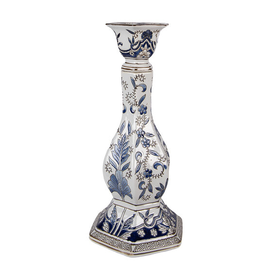 Clayre &amp; Eef   | Kandelaar Wit Blauw &oslash; 18x36 cm | 6CE2384L