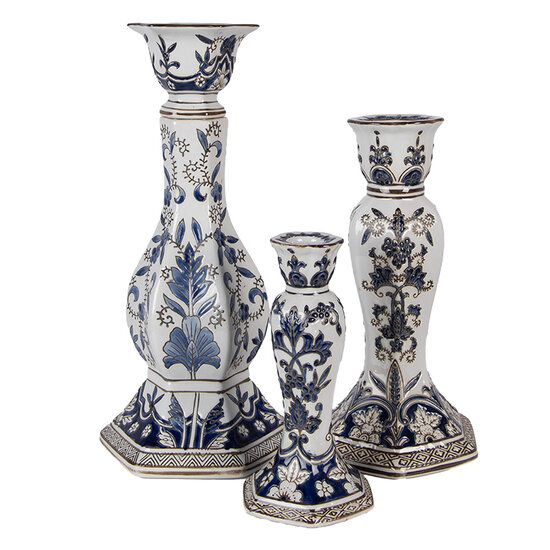 Clayre &amp; Eef   | Kandelaar Wit Blauw &oslash; 18x36 cm | 6CE2384L