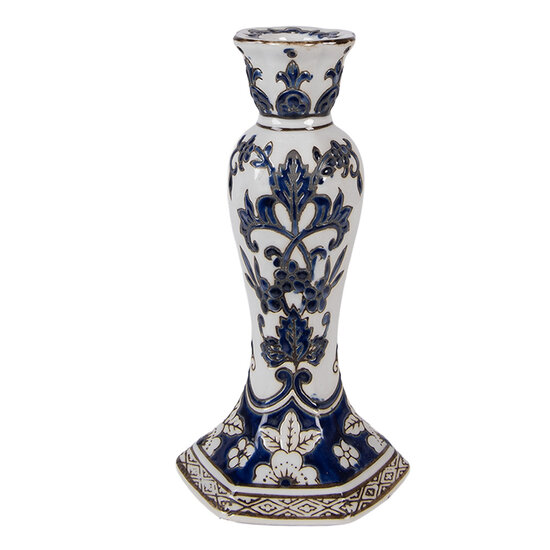 Clayre &amp; Eef   | Kandelaar Wit Blauw &oslash; 11x21 cm | 6CE2384S