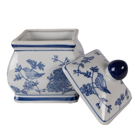 Clayre &amp; Eef   | Decoratie pot met deksel Wit Blauw 13x13x17 cm | 6CE2391