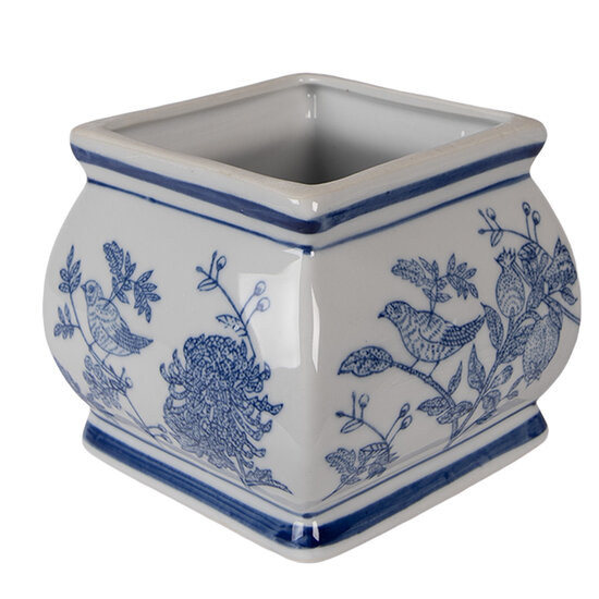 Clayre &amp; Eef   | Decoratie pot met deksel Wit Blauw 13x13x17 cm | 6CE2391
