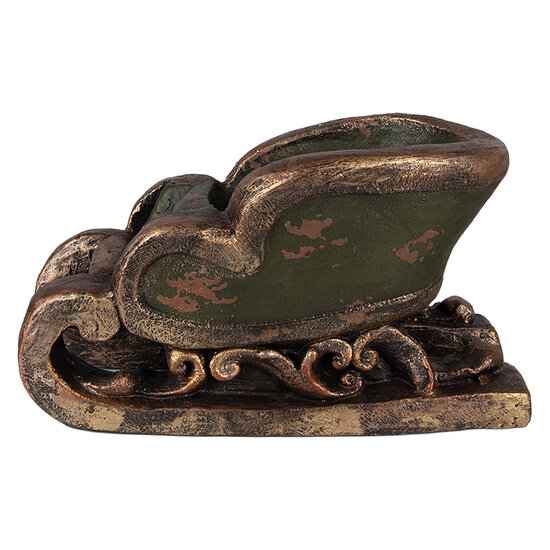 Clayre &amp; Eef   | Kerstdecoratie Slee Groen Bruin 35x23x21 cm | 6MG0130