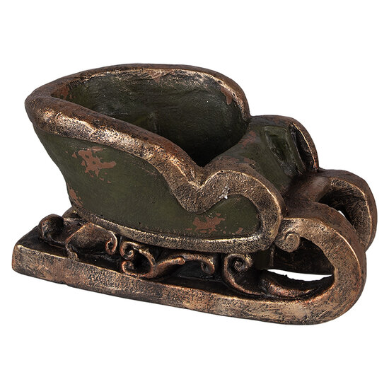 Clayre &amp; Eef   | Kerstdecoratie Slee Groen Bruin 35x23x21 cm | 6MG0130