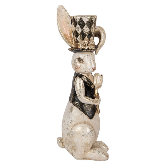 Clayre &amp; Eef   | Decoratie Beeld Konijn Wit Zwart 12x14x38 cm | 6PR5093