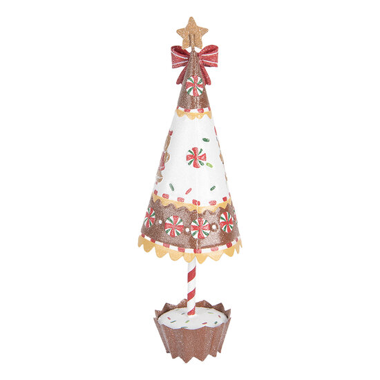 Clayre &amp; Eef   | Kerstdecoratie Kerstboom Bruin Wit &oslash; 11x37 cm | 6Y5803