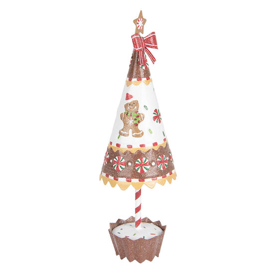 Clayre &amp; Eef   | Kerstdecoratie Kerstboom Bruin Wit &oslash; 11x37 cm | 6Y5803