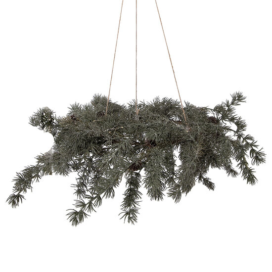 Clayre &amp; Eef   | Kerstdecoratie Krans met LED Groen Bruin &oslash; 60x8 cm / 3xAA | 50839