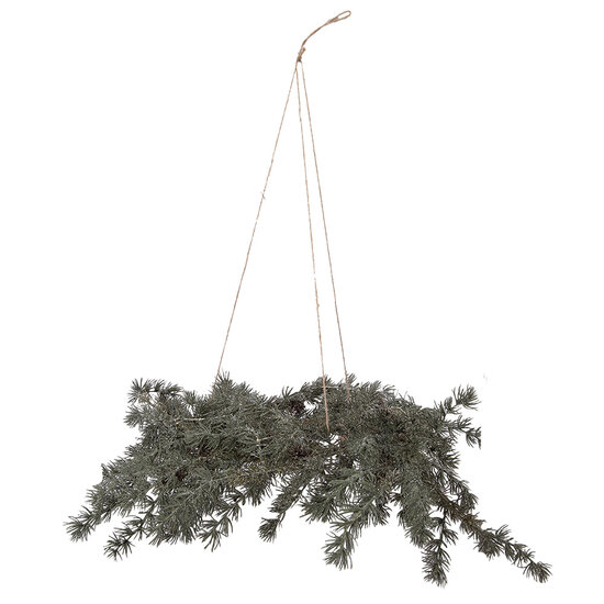 Clayre &amp; Eef   | Kerstdecoratie Krans met LED Groen Bruin &oslash; 60x8 cm / 3xAA | 50839